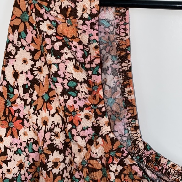 Wild Fable floral boho smocked puff sleeve cropped top size XL brown - Picture 11 of 11